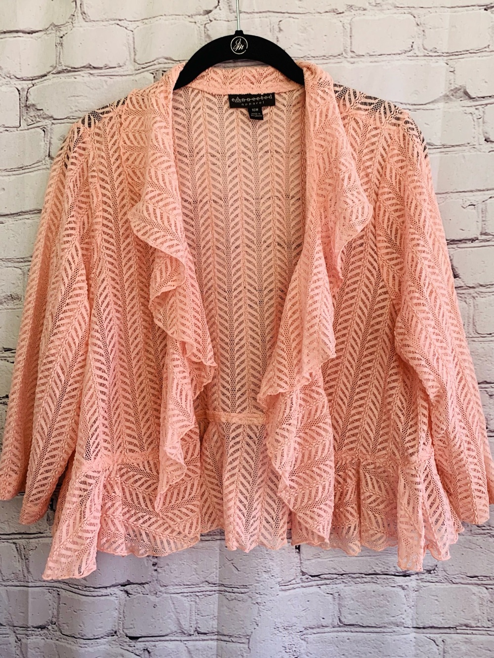 connected apparel Soft Pink Lace Knit Peplum Cardigan